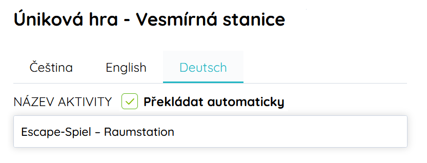Úprava textu aktivity ve více jazycích