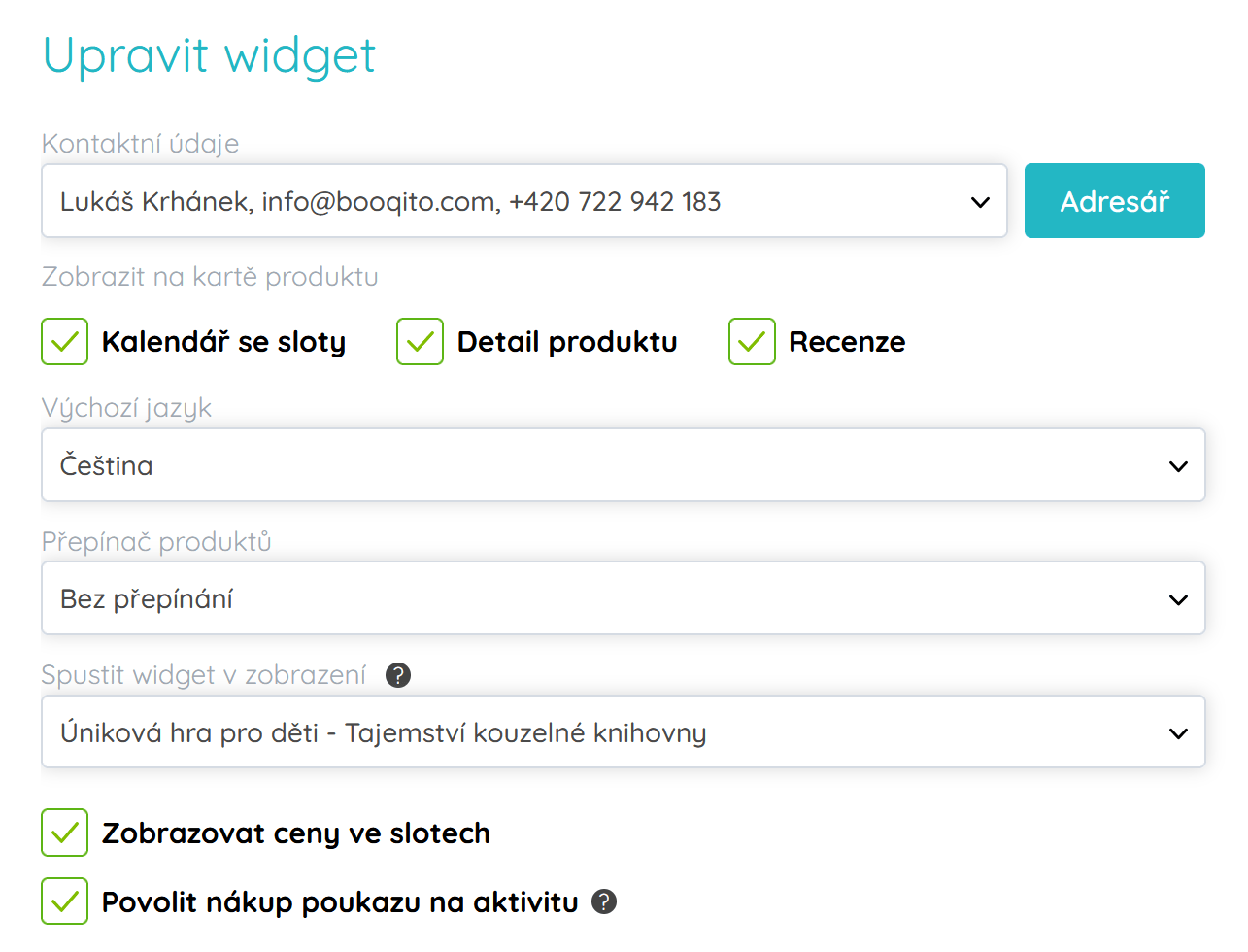 Úprava widgetu