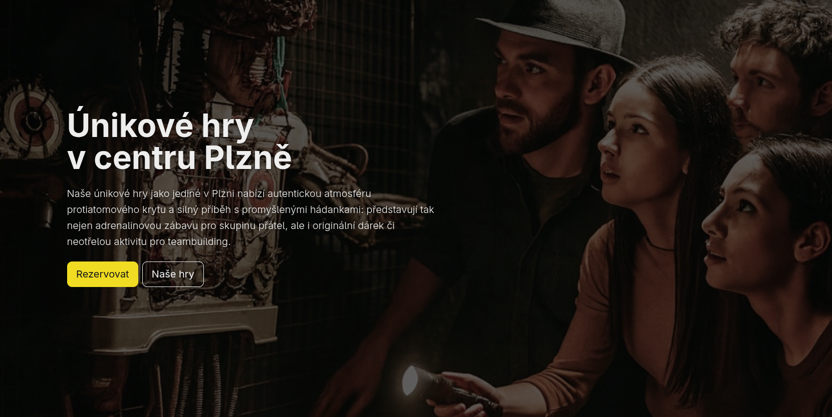 Screenshot webu Únikové hry Plzeň